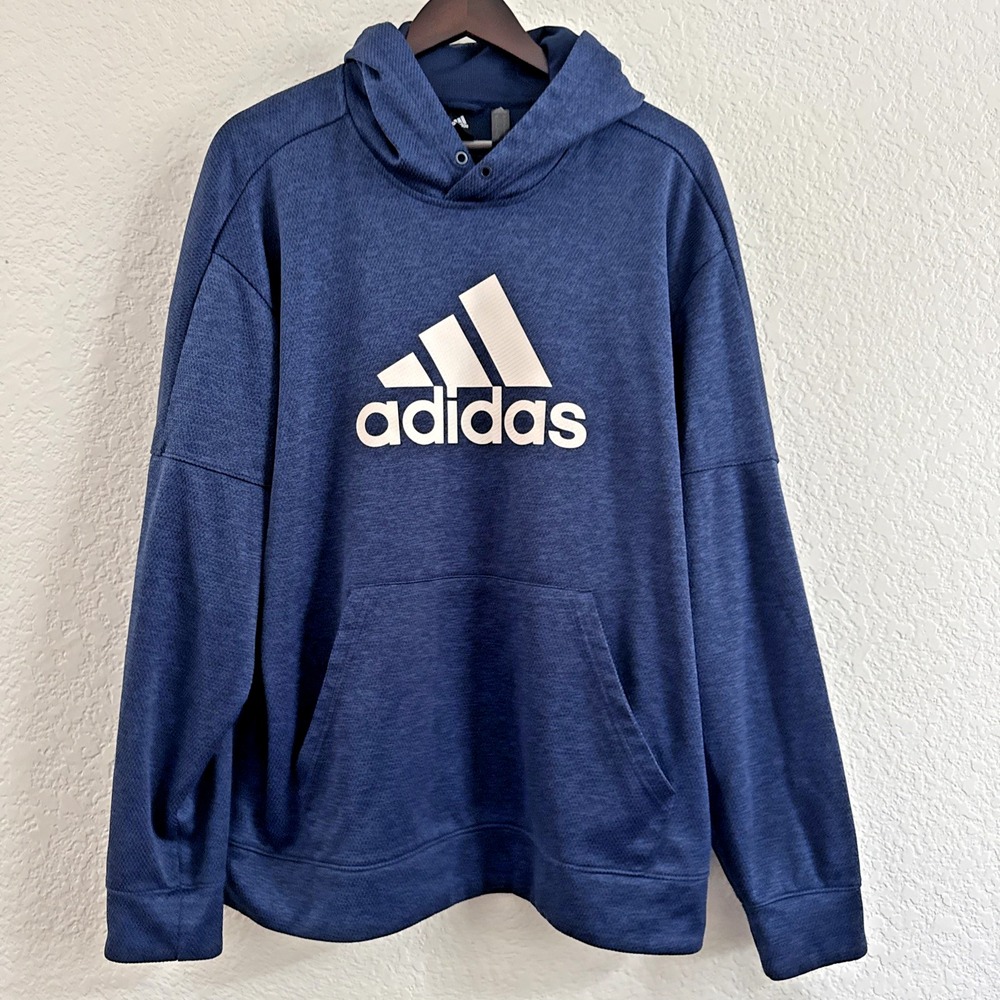 Adidas Men's Team Issue Badge Fleece Pullover Hoodie Blue DH9320 Size XL